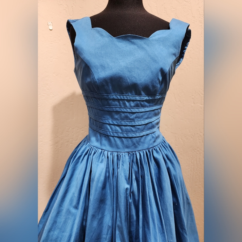 Unique Vintage Blue cotton blend Crinoline dress M - Picture 2 of 9
